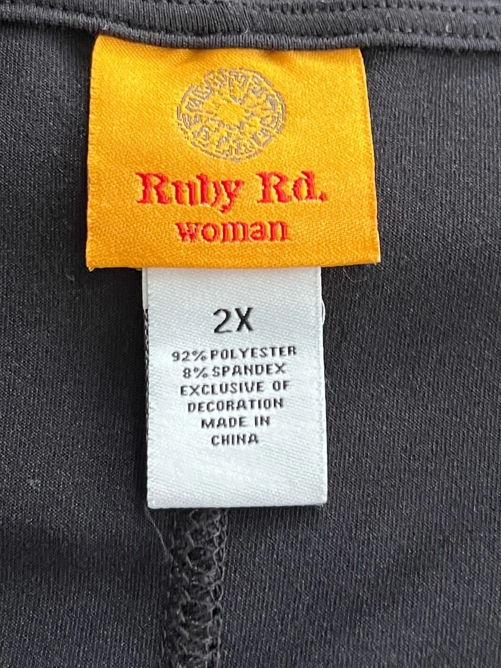 Ruby Rd. Woman 2X Black Knit Top White Soutache Trim Split Front Neckline